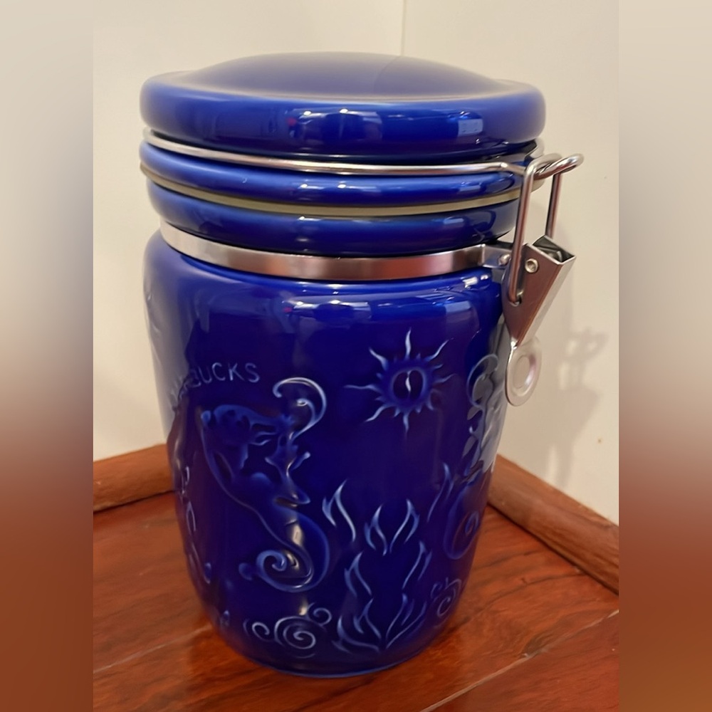 Like new! Lg Vintage Cobalt Blue Starbucks Mermaid Coffee Canister, Circa 1990’s